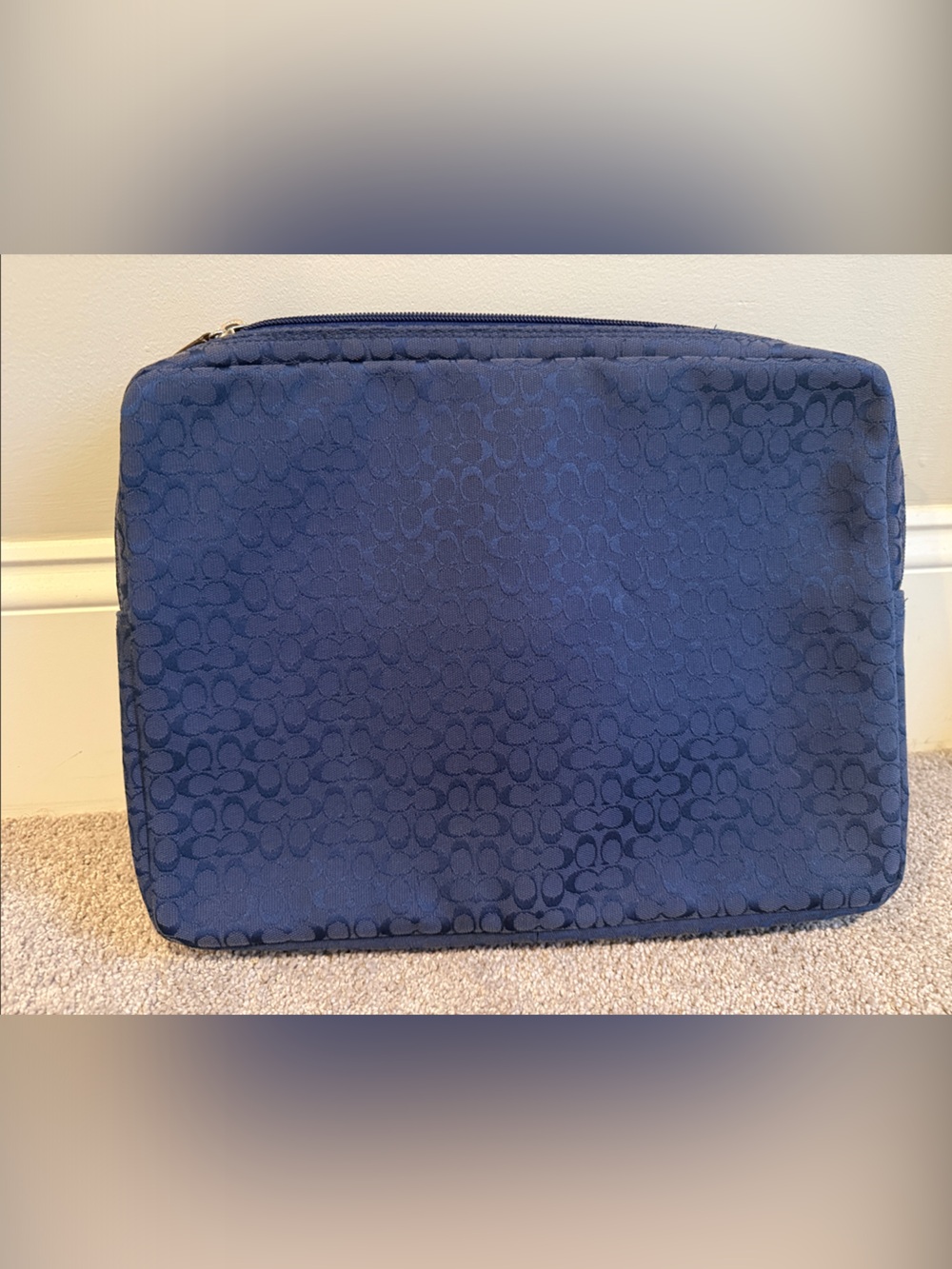 Coach Blue Signature Laptop Sleeve with Tan Accent - Picture 2 of 9
